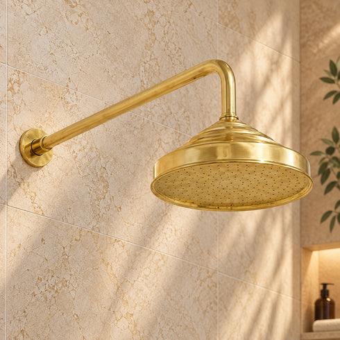 Complete Brass Shower System – Round Rain Shower Head with Cross Handles & Tub Spout