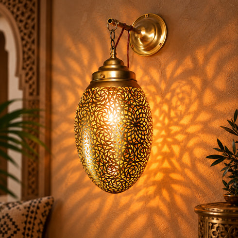 Moroccan Brass Wall Sconce, Handmade Pierced Brass Lantern, Boho Wall Light, Moroccan Lamp, Arabic Lighting, 3 Sizes Available