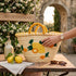 Handwoven Moroccan Palm Leaf Basket with Citrus Embroidery