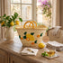 Handwoven Moroccan Palm Leaf Basket with Citrus Embroidery
