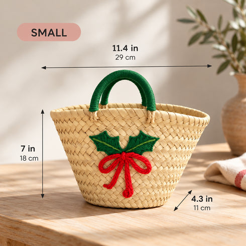Straw Basket, Moroccan Woven Bag, Holiday Gift Basket, Handmade Palm Leaf Tote