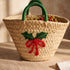 Straw Basket, Moroccan Woven Bag, Holiday Gift Basket, Handmade Palm Leaf Tote