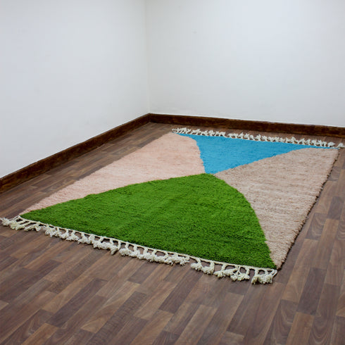 Colorful Moroccan Rug, Geometric Berber Area Rug, Green Blue brown Color Block Carpet