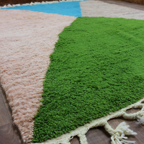 Colorful Moroccan Rug, Geometric Berber Area Rug, Green Blue brown Color Block Carpet