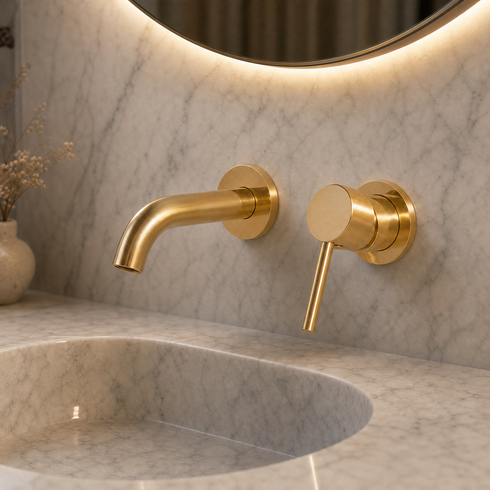 Compact Wall-Mount Single-Handle Bathroom Faucet – Unlacquered Brass