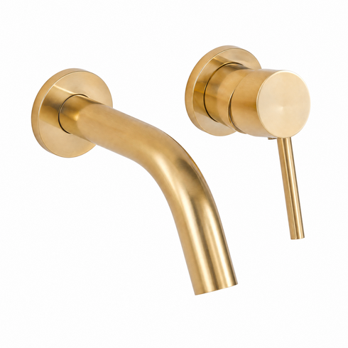 Compact Wall-Mount Single-Handle Bathroom Faucet – Unlacquered Brass