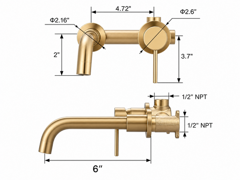 Compact Wall-Mount Single-Handle Bathroom Faucet – Unlacquered Brass
