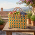 Handwoven Moroccan Straw Tote Bag – Teal, Yellow & Natural Beige