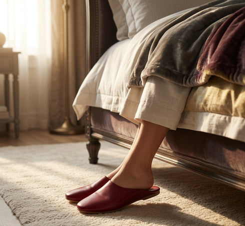 Discover daily relaxation with our Art of handmade unisex leather slippers.