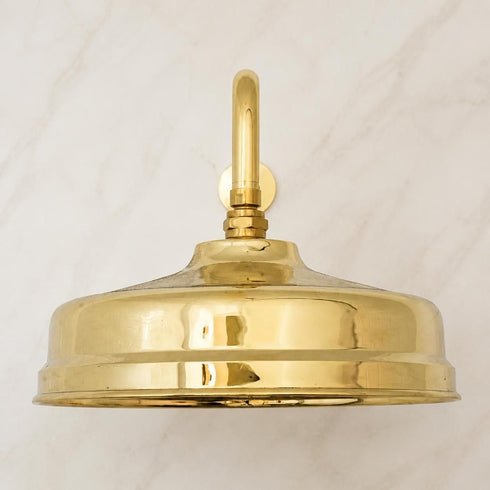 Polished Brass Rain Shower Head – Classic Wall-Mounted Bathroom Fixture
