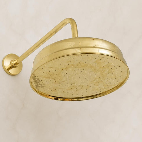 Polished Brass Rain Shower Head – Classic Wall-Mounted Bathroom Fixture