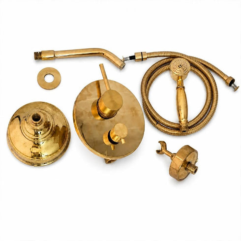 Handcrafted Unlacquered Brass Shower System with Rainfall Head & Hand Shower