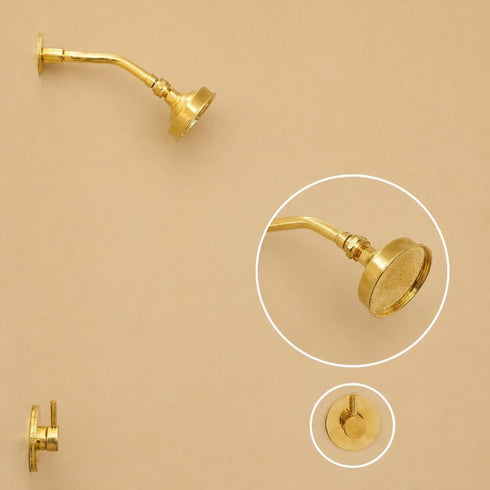 Handcrafted Solid Brass Rain Shower Head with Wall-Mounted Arm – Vintage Round Design
