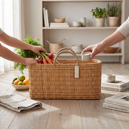 Large Handwoven Wicker Basket with Handles – Natural Rattan Storage & Home Décor Basket