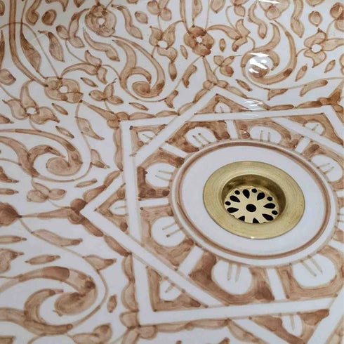 Desert Bloom Ceramic Vessel Sink – Sand Floral Moroccan Basin