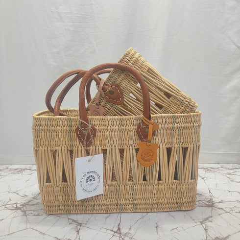Summer Love Wicker Basket Bag with Red Love Text & Leather Handles