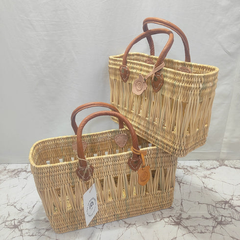 Summer Love Wicker Basket Bag with Red Love Text & Leather Handles