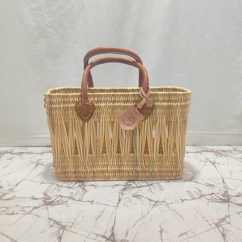 Summer Love Wicker Basket Bag with Red Love Text & Leather Handles