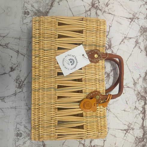 Summer Love Wicker Basket Bag with Red Love Text & Leather Handles