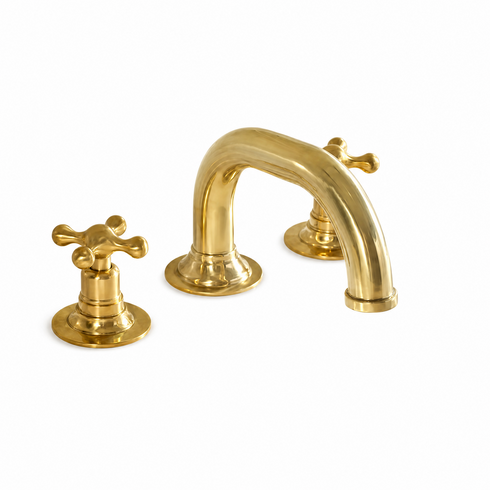 Gooseneck Widespread Bathroom Faucet with Cross Handles – Unlacquered Brass