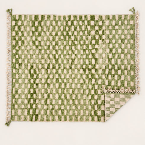 Green Checkered Rug, Moroccan Wool Rug, Handmade Berber Area Rug, Sage Ivory Checkerboard Carpet