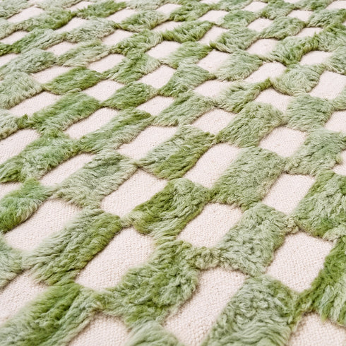 Green Checkered Rug, Moroccan Wool Rug, Handmade Berber Area Rug, Sage Ivory Checkerboard Carpet