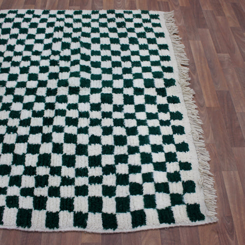 Green Checkered Rug, Moroccan Wool Rug, Berber Rug, Checkerboard Area Rug, Green White Carpet