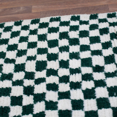 Green Checkered Rug, Moroccan Wool Rug, Berber Rug, Checkerboard Area Rug, Green White Carpet