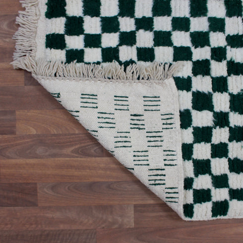 Green Checkered Rug, Moroccan Wool Rug, Berber Rug, Checkerboard Area Rug, Green White Carpet