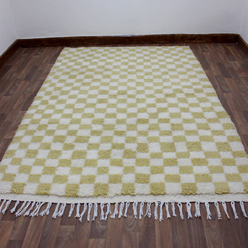 Green Checkered Rug, Moroccan Wool Rug, Handmade Berber Rug, Checkerboard Area Rug, Beni Ourain Carpet