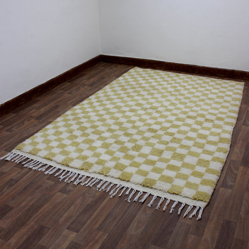 Green Checkered Rug, Moroccan Wool Rug, Handmade Berber Rug, Checkerboard Area Rug, Beni Ourain Carpet