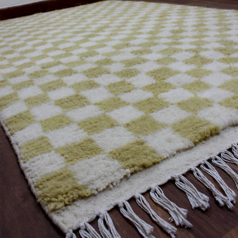 Green Checkered Rug, Moroccan Wool Rug, Handmade Berber Rug, Checkerboard Area Rug, Beni Ourain Carpet