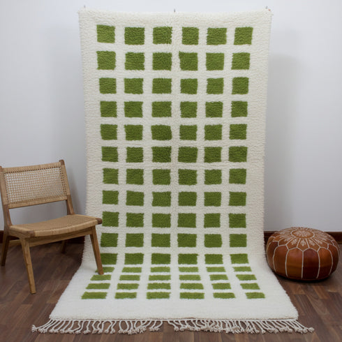 Green Moroccan Rug, Cream Geometric Rug, Handmade Berber Area Rug, Olive Green Carpet