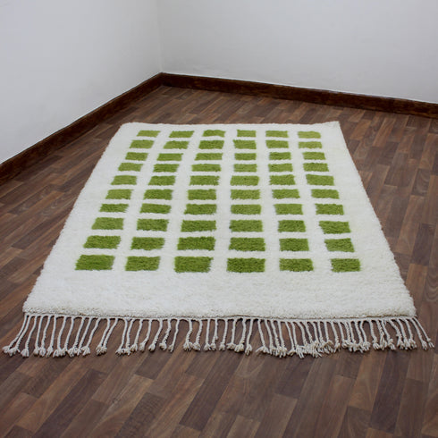 Green Moroccan Rug, Cream Geometric Rug, Handmade Berber Area Rug, Olive Green Carpet