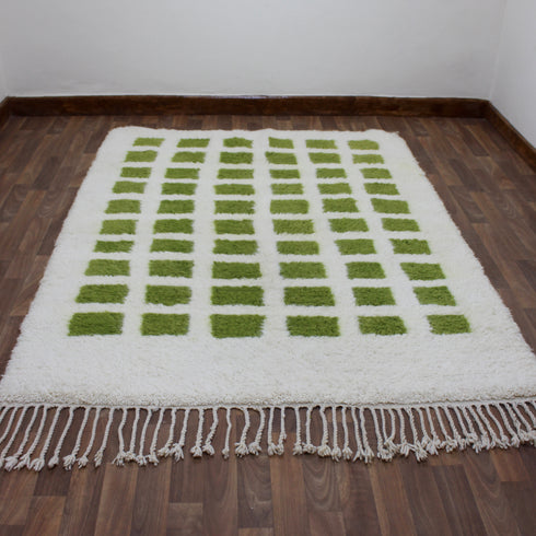 Green Moroccan Rug, Cream Geometric Rug, Handmade Berber Area Rug, Olive Green Carpet