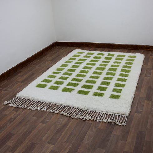 Green Moroccan Rug, Cream Geometric Rug, Handmade Berber Area Rug, Olive Green Carpet
