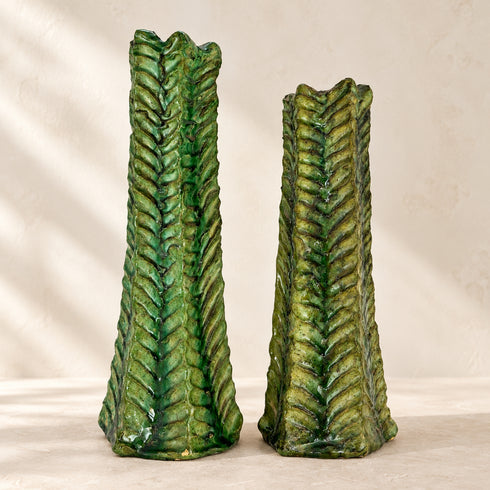 Green Tamegroute Candle Holder, Handmade Moroccan Pottery, Rustic Ceramic Candlestick, Boho Home Decor