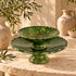 Green Tamegroute Pottery Fruit Stand, Handmade Moroccan Ceramic 2 Tier Serving Bowl, Rustic Table Centerpiece