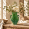 Green Tamegroute Vase, Handmade Moroccan Pottery, Rustic Ceramic Flower Vase with Handles, Boho Home Decor