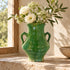 Green Tamegroute Vase, Handmade Moroccan Pottery, Rustic Ceramic Flower Vase with Handles, Boho Home Decor