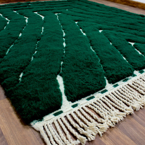 Green Moroccan Wool Rug, Geometric Berber Rug, Ivory Line Handmade Area Carpet, Modern Beni Ourain Rug