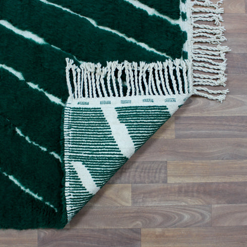 Green Moroccan Wool Rug, Geometric Berber Rug, Ivory Line Handmade Area Carpet, Modern Beni Ourain Rug
