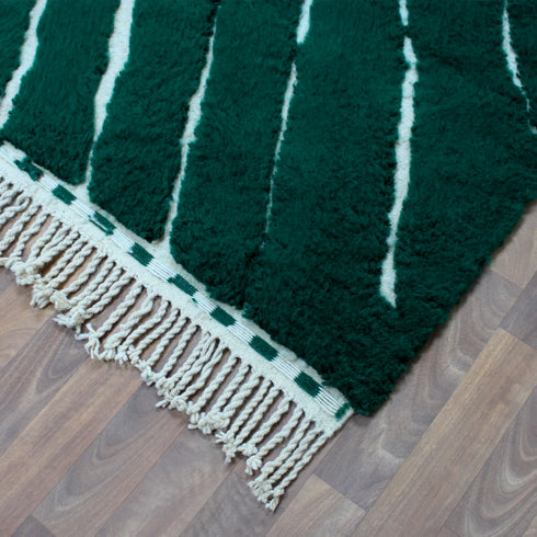 Green Moroccan Wool Rug, Geometric Berber Rug, Ivory Line Handmade Area Carpet, Modern Beni Ourain Rug