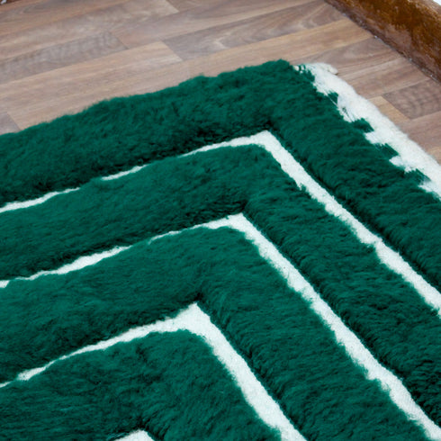 Green Moroccan Wool Rug, Geometric Berber Rug, Ivory Line Handmade Area Carpet, Modern Beni Ourain Rug