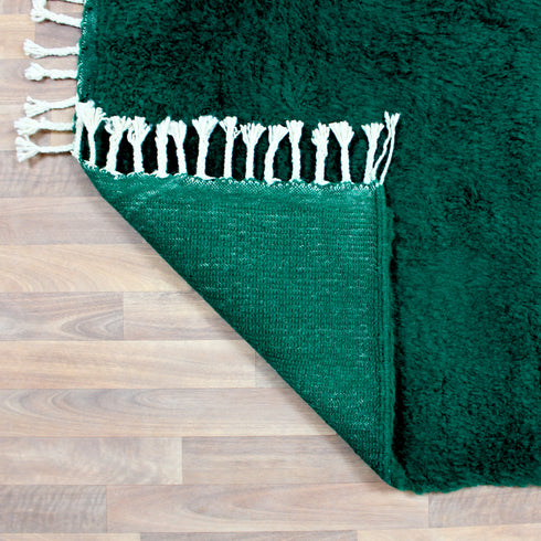 Green Moroccan Wool Rug, Solid Emerald Berber Rug, Handmade Plush Area Carpet, Minimalist Beni Ourain Rug