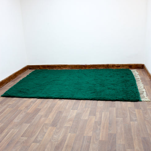 Green Moroccan Wool Rug, Solid Emerald Berber Rug, Handmade Plush Area Carpet, Minimalist Beni Ourain Rug