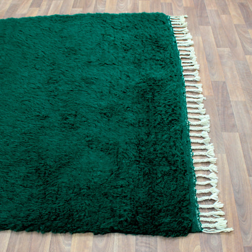 Green Moroccan Wool Rug, Solid Emerald Berber Rug, Handmade Plush Area Carpet, Minimalist Beni Ourain Rug