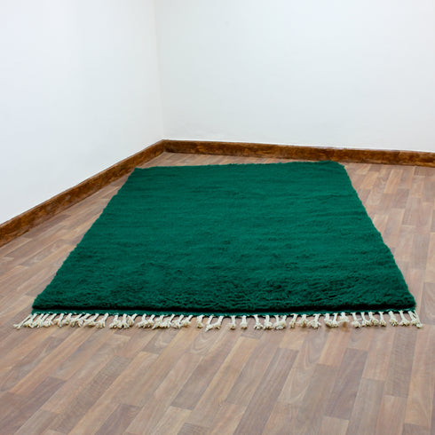 Green Moroccan Wool Rug, Solid Emerald Berber Rug, Handmade Plush Area Carpet, Minimalist Beni Ourain Rug