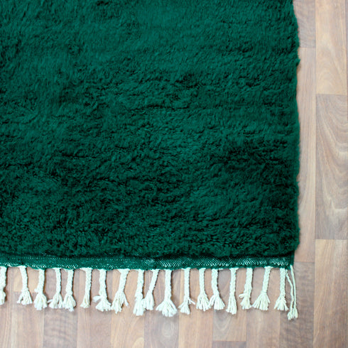 Green Moroccan Wool Rug, Solid Emerald Berber Rug, Handmade Plush Area Carpet, Minimalist Beni Ourain Rug