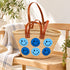 Handwoven Straw Basket Bag with Smiley Faces, Moroccan Raffia Beach Tote, Leather Handle Summer Market Bag